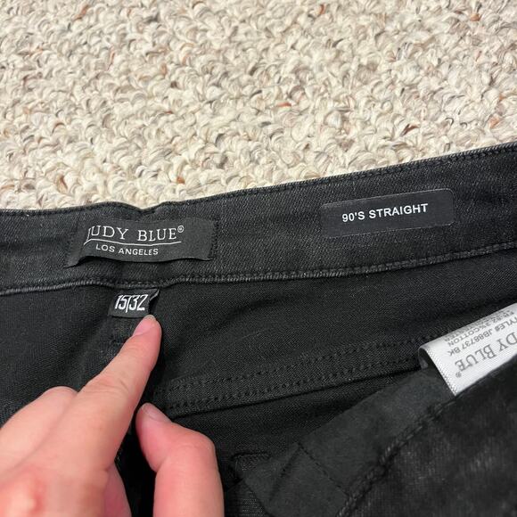 Judy Blue 90s Straight Jeans Sz 15/32 Black Stretch Comfort High Waist Grunge - Picture 2 of 6